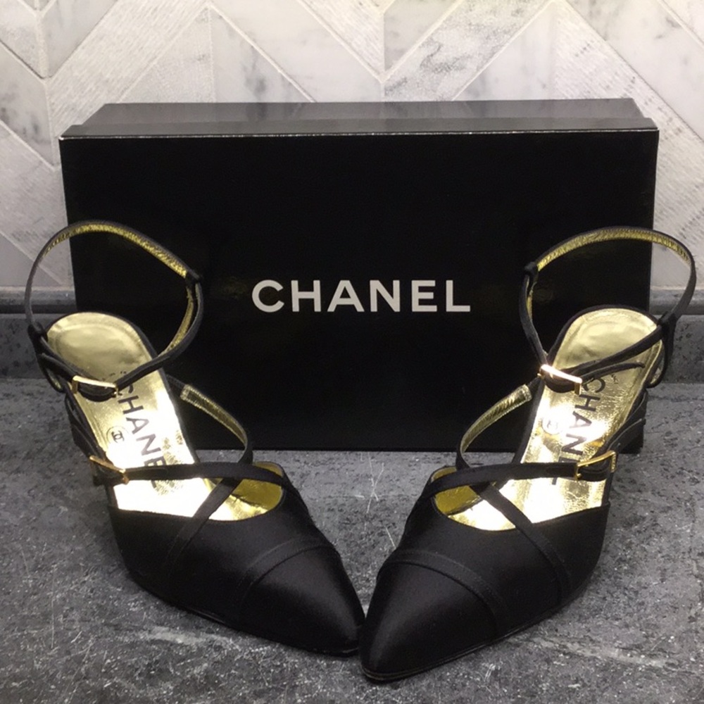 Chanel satin sling back